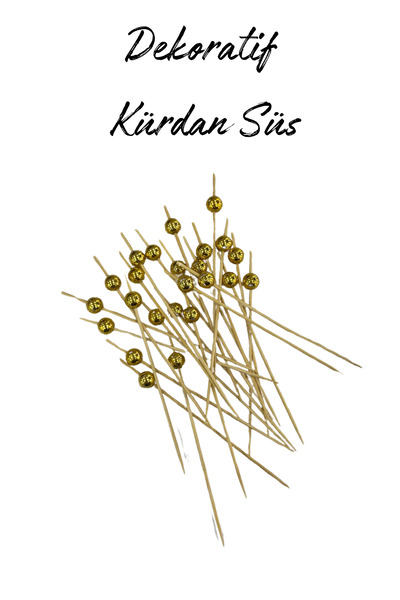 PASTRY PLANET مسواك مزخرف من الخيزران 25 قطعة [كرة ذهبية لامعة]