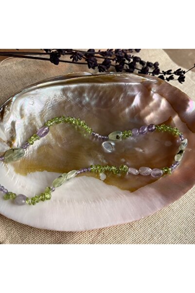 Lavender Peridot Tasarım Doğal Taş Kolye