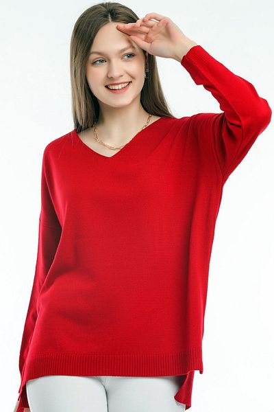 ALCHON V-neck Long T Sleeve Back Long Front Short Slit Loose Cut Seasonal Basic Loose Knitwear Sweater