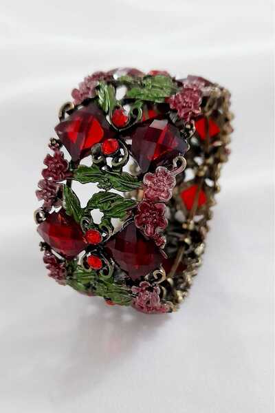 ella'nın çarşısı Etnik Desen Eskitme Metal Renkli Taşlı Kelepçe Bileklik. Kal...