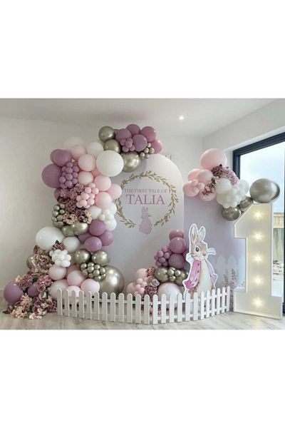 Çemrek Süs Parti Powdered pink sea sand white gold chrome balloon chain set 100 pieces