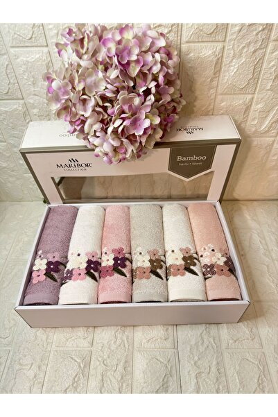 MARİBOR HOME ELENORA-3d Nakışlı Bambu Havlu 6 Ad. (50X90)