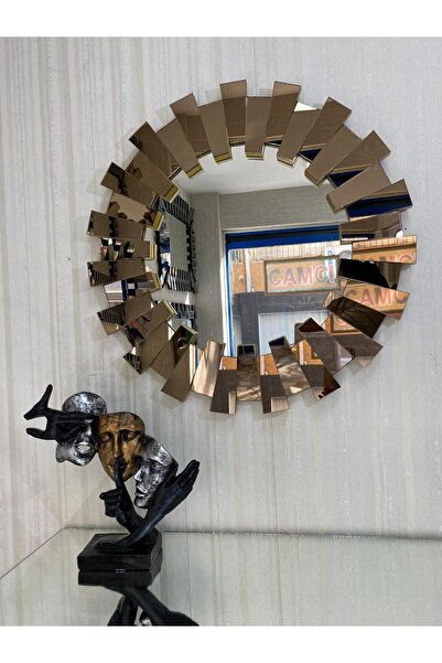 efe luxury Yuvarlak Piyano Ayna 80x80 Gold-bronz