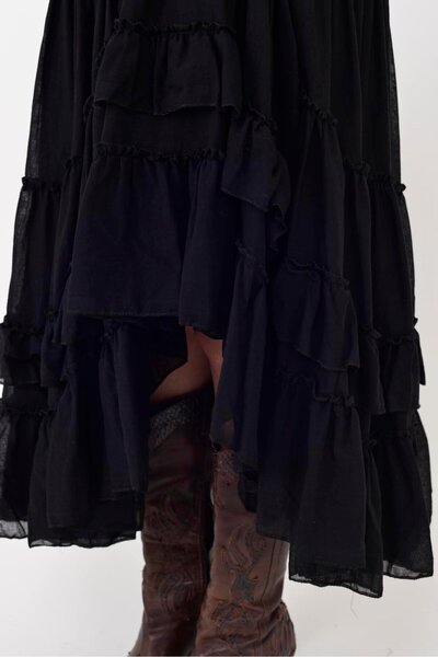 Hazinedan Design special Raw Woman Model etnic căptușit italian negru autentic fustă lungă în straturi