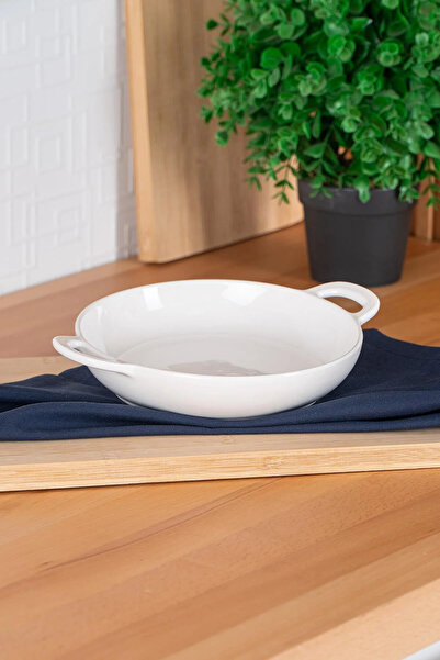 ZEKİ HOME Zeki Home Bianco Perla Yuvarlak Kulplu Sunum Tabak - 25 cm