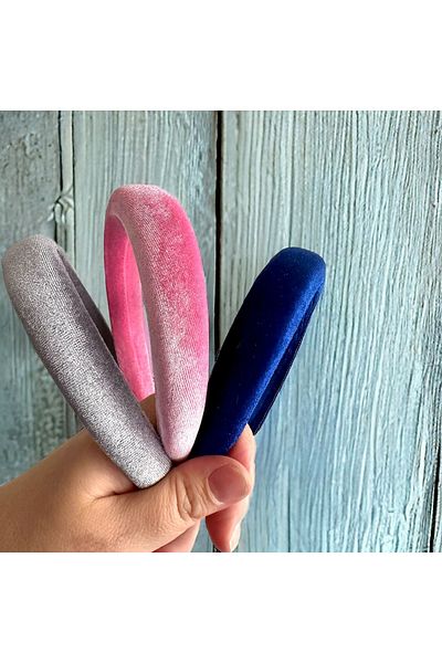 alsaccessories Дамска леко извита кадифена тройна корона за коса в сив, розов и син цвят, щипка за коса