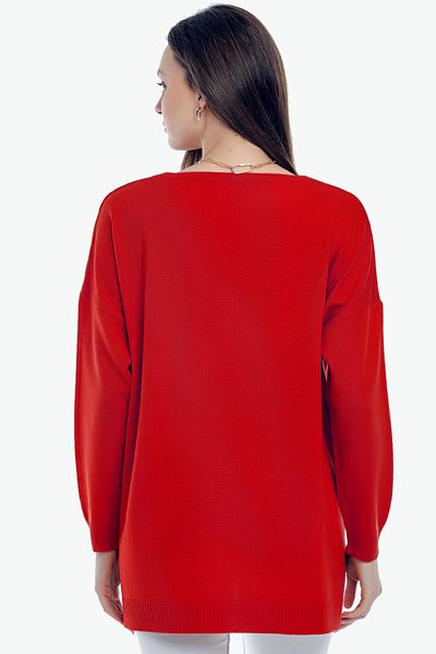 ALCHON V-neck Long T Sleeve Back Long Front Short Slit Loose Cut Seasonal Basic Loose Knitwear Sweater