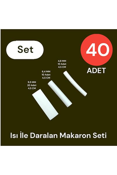 Tek-İş طقم معكرون قابل للانكماش بالحرارة 40 قطعة أبيض 9.5 × 20 + 6.4 × 10 + 4.8 × 10 قطع