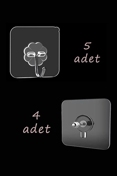 Sekiz8 9 Adet Mix Delmeden Güçlü Yapışkanlı Suya Dayanıklı Banyo Askılık Seti...