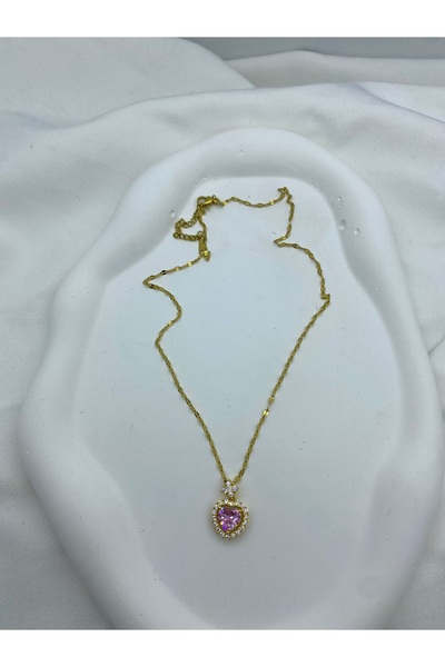 BORENO قلادة على شكل قلب من الفولاذ باللون الذهبي والوردي