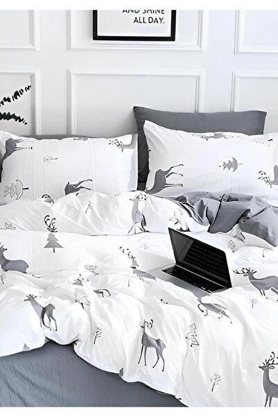 Sheri Home Tekstil New Year Çift Kişilik Nevresim Takımı (ÇARŞAFSIZ) Rengeyik...