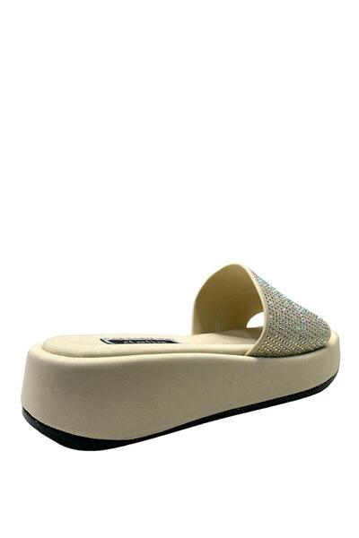 Tuğba Ortopedi TH24 Women's Jewelled Beige Satin Evening Dress Slippers