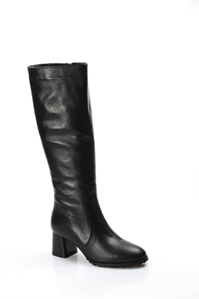 FAST STEP Hakiki Deri Kürklü Siyah Kadın Kalın Topuklu Çizme 064kza998