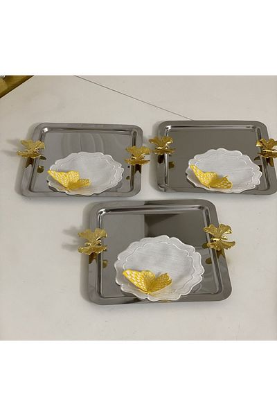 Elzemm store STAINLESS STEEL SQUARE DOUBLE BUTTERFLY 6-PIECE PRESENTATION TRAY LUXURY