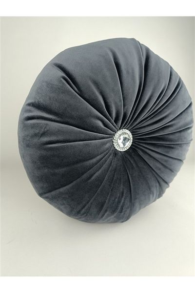 Mrs.Gugar Anthracite Lux Velvet Round Stone Pillow