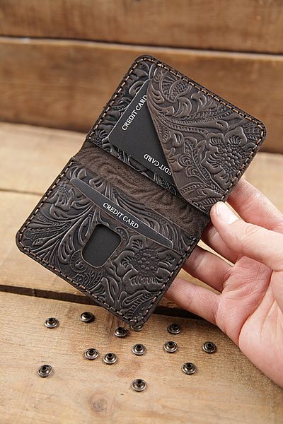 New Coast Leather 1900's Γνήσιο δέρμα Χειροποίητη Ανδρική Κάρτα με σχέδιο