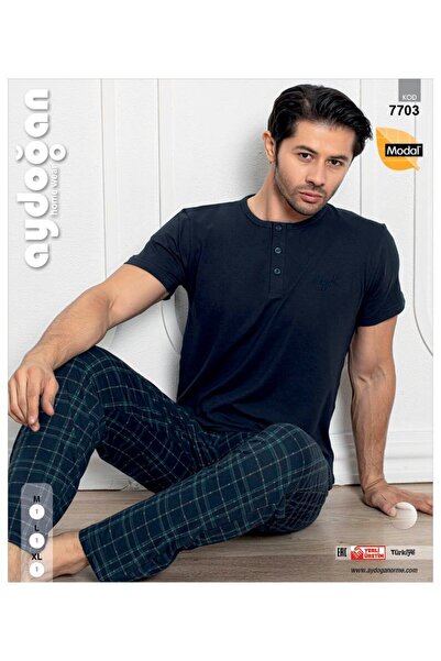 Aydoğan Ανδρικό σετ πιτζάμες Navy Blue με κοντό μανίκι Modal Fabric - 7703