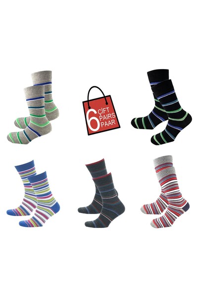 Happy Body Organic Men's 6-Piece Socket Striped Patterned Non-Squeezing Rubbe...