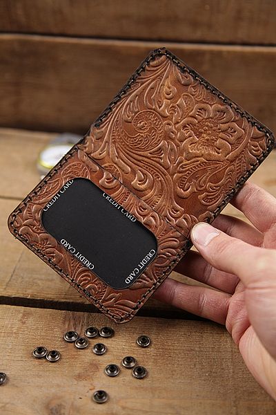 New Coast Leather 1900's Γνήσιο δέρμα Χειροποίητη Ανδρική Κάρτα με σχέδιο