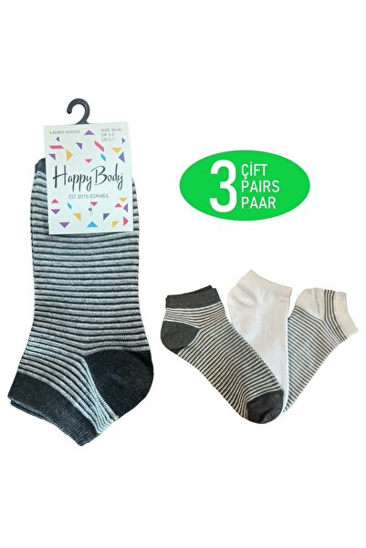 Happy Body حذاء نسائي من القطن الممشط مكون من 3 قطع، قماش مخطط قابل للغسل، مط...