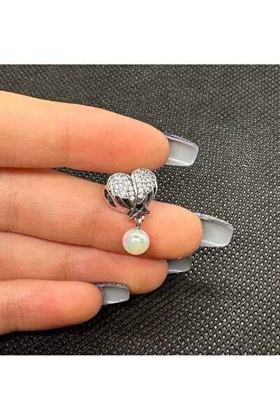 Lines Bijuteri Işıltılı Melek Kanatları İnci Detaylı ve Kalp Charm