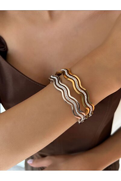 FLARF سوار فولاذي أنيق من الدرجة الأولى بأحجار فضية