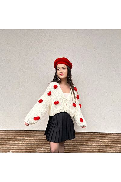 mihal boutique White Heart Cardigan