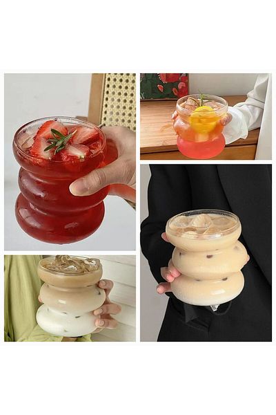 Alışverişhanem Heat Resistant Wavy Striped Borosilicate Asymmetric Coffee Presentation Cocktail Cup