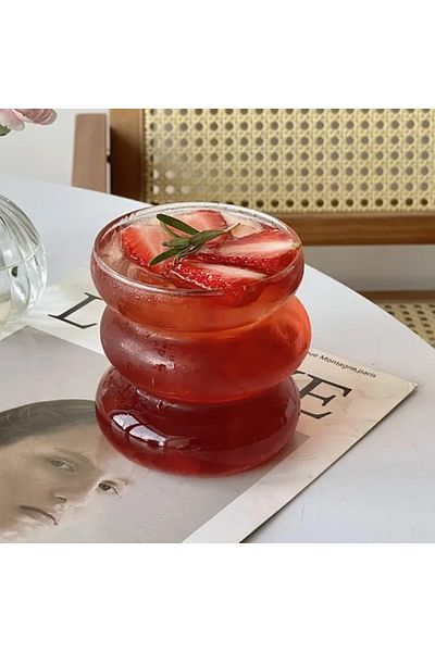 Alışverişhanem Heat Resistant Wavy Striped Borosilicate Asymmetric Coffee Presentation Cocktail Cup