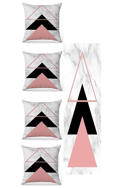 fdm desıgn Black and White Geometric Pattern 5 Pieces Double Sided Printed Special Design Throw Pillow Cover Runner Set