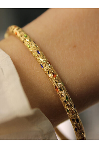 Akça Kuyumcu Renkli Mineli Altın Kelepçe Bilezik 4mm