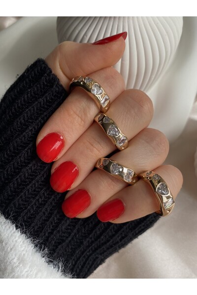 Trend Dalgalı Minimal Taşlı Ayarlanabilir Çelik Yüzük