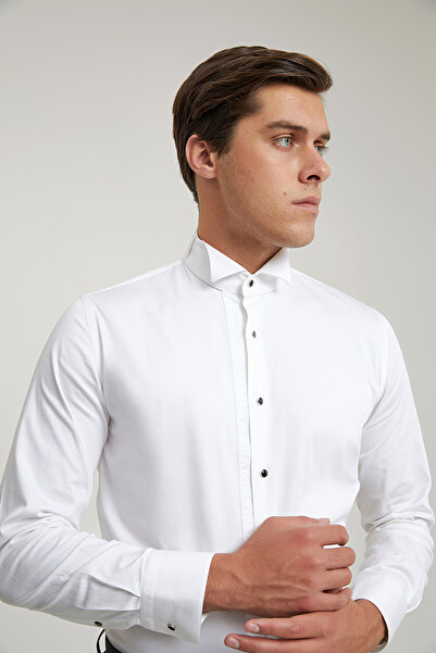 D'S Damat Slim Fit Beyaz Düz Smokin Gömlek