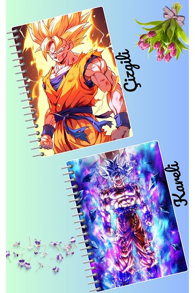 animeandyourworld طقم دفتر التنين بول زد 2 قطعة مقاس A4 21*30 مخطط + مربعات 60 سيف