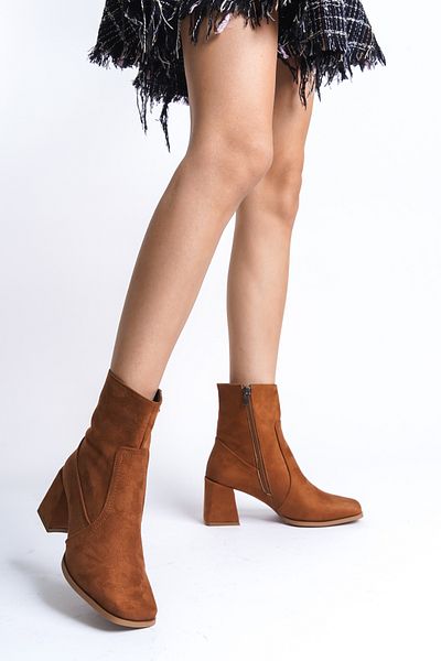 ÜNAL ÖZER Tan Suede Γυναικείες καθημερινές μπότες με φερμουάρ Un001-0121