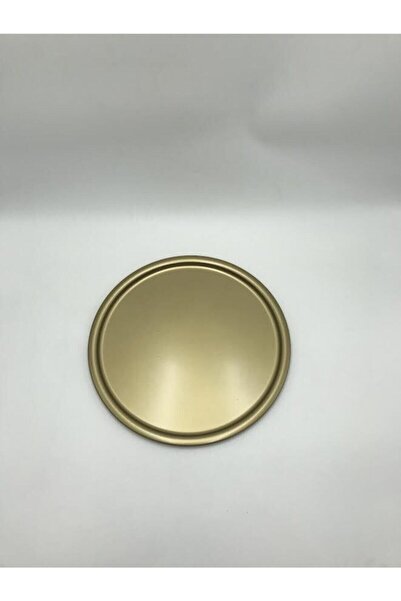 Aslı Hediyelik Metal Yuvarlak Çay, Kahve, Pasta Servis Tepsisi Dekoratif Sunum Tepsisi Gold Boya 30 Cm
