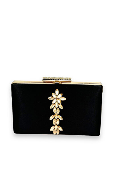 Biçanta Crna satenska večernja haljina sa kristalima Sa kamenčićima Torba Noć...