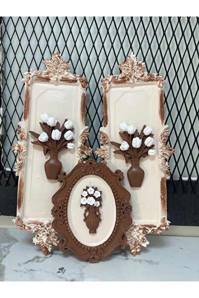 busraconcept Çiçekli çerçeveli tablo 3 lü set