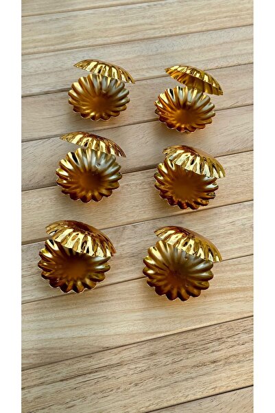 Aslı Hediyelik Set of 6 Gold Oyster lids and Footed Coffee Bowls, Turkish Delights, macarons, sugar bowls, presentation, coffee and treat bowls