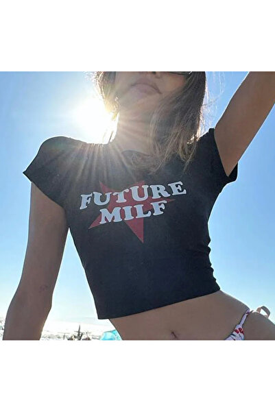 DEEFWEAR Future Milf Star Baskılı Crop Top