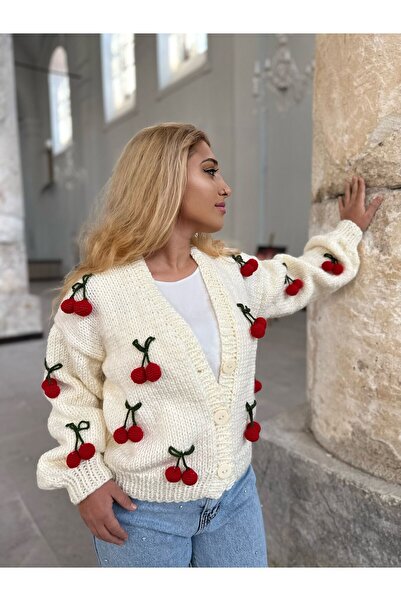 EMAKROME EL ÖRGÜSÜ KİRAZLI KADIN HIRKA