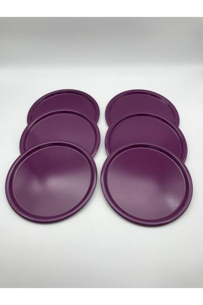 Aslı Hediyelik Set of 6 Metal Purple Single Decorative Tea, Coffee and Cake Service Presentation Tray 23 Cm