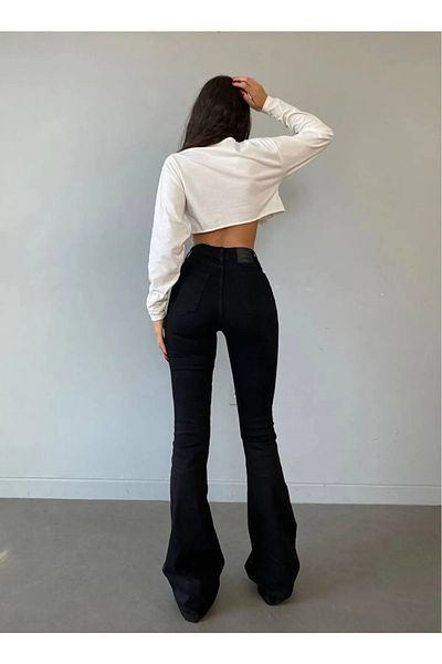 MAKRAS EXCLUSIVE Flora Spanish High Waist Lycra Black Flare Jeans Jeans - extra strečové