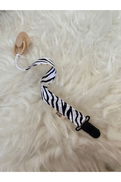GOER STORE 100% Cotton Fabric Baby Pacifier Strap with Zebra Detail with Plastic Clip