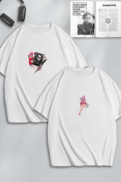 macklin Set de 2 tricouri oversize unisex cu imprimeu Mr And Mrs Scream - Com...