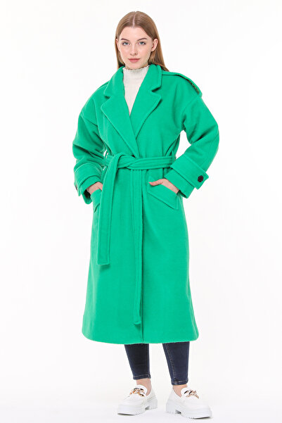 Neşeli Butik palton supradimensionat din lână cu curea pentru femei NBPLTN02 ...