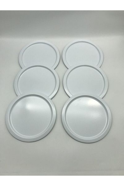 Aslı Hediyelik 6-Piece Metal Round Tea, Coffee, Cake Serving Tray Decorative Presentation Tray White 24 Cm