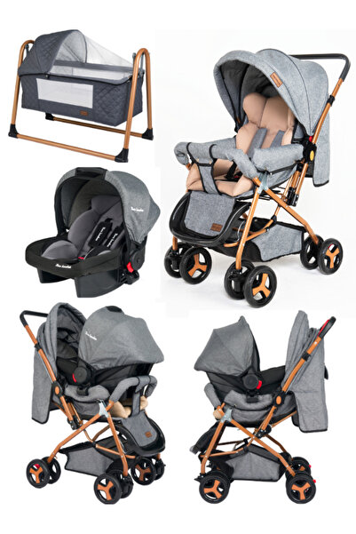 Two Koalas 3'lü Yeni Doğan Seti Travel Sistem Bebek Arabası Gold Sepet Beşik