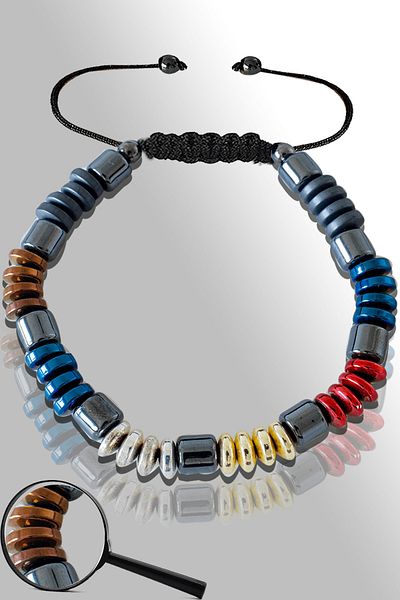 Tesbih Atölyesi Certified Colorful Multicolor Hematite Stone Bracelet - Adjustable