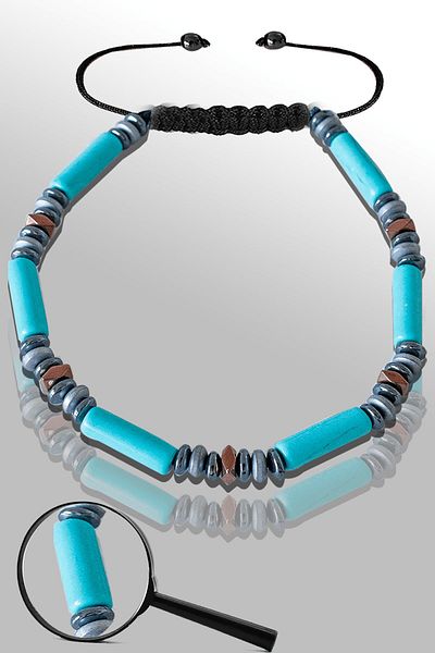 Tesbih Atölyesi Certified AAA+ Hematite Rectangular Model Turquoise Stone Bracelet - Turquoise Stone